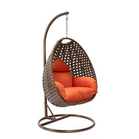 LEISUREMOD Beige Wicker Hanging Egg Swing Chair with Orange Cushions ESCBG-40OR